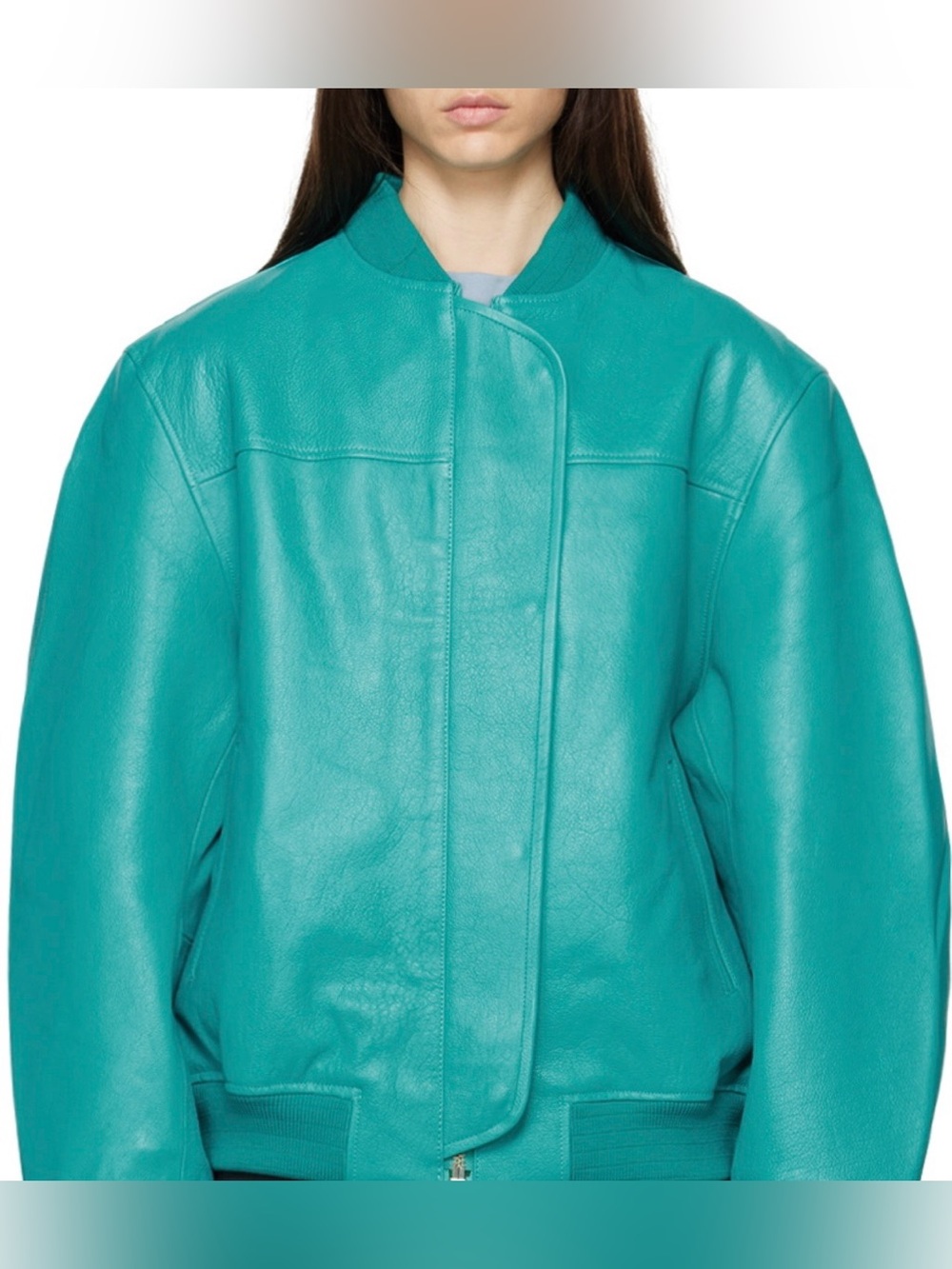 REMAIN Maryan Leather Bomber in Turquoise